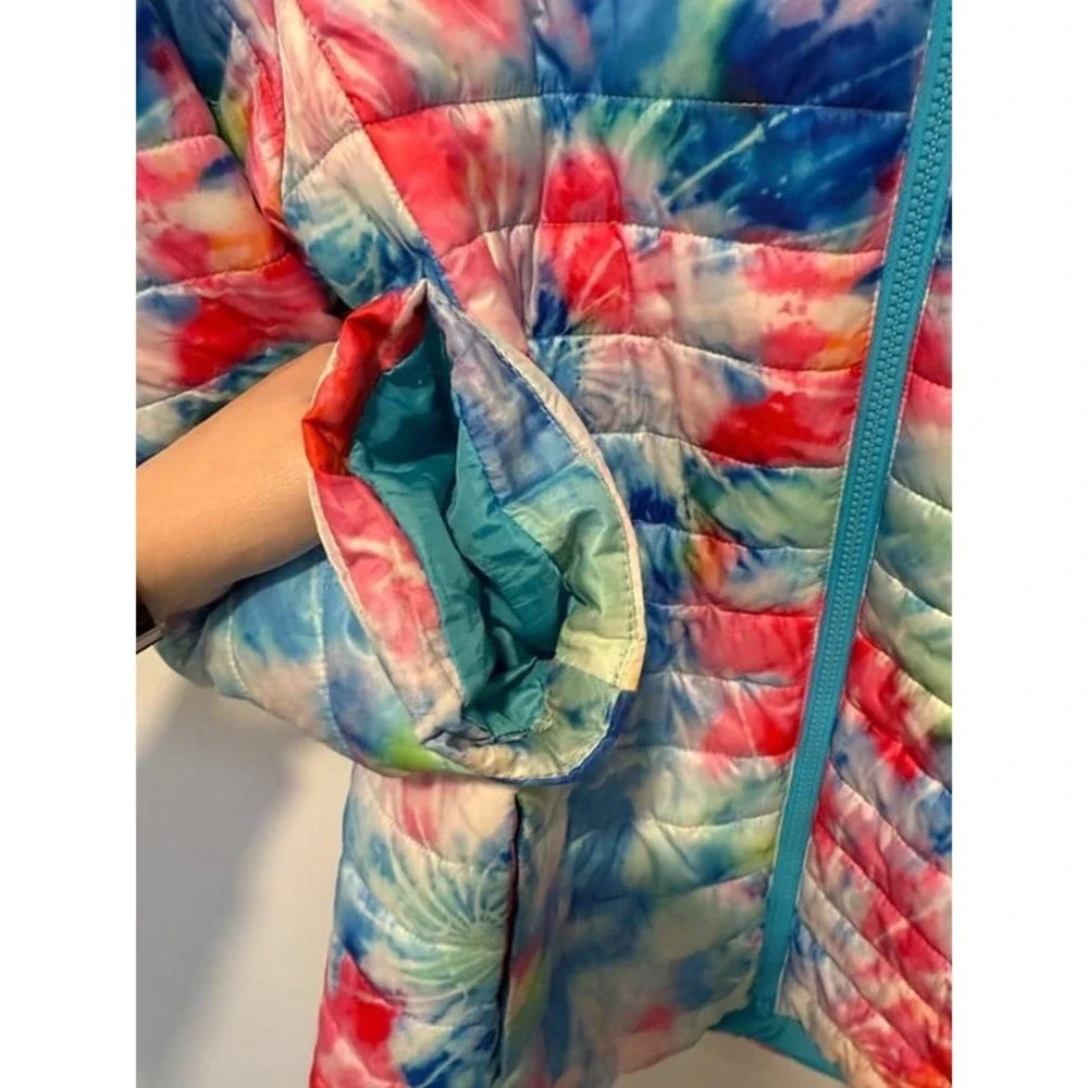 Lands End Kids Down Packable Hooded Jacket Girls XL VGUC Tie Dye